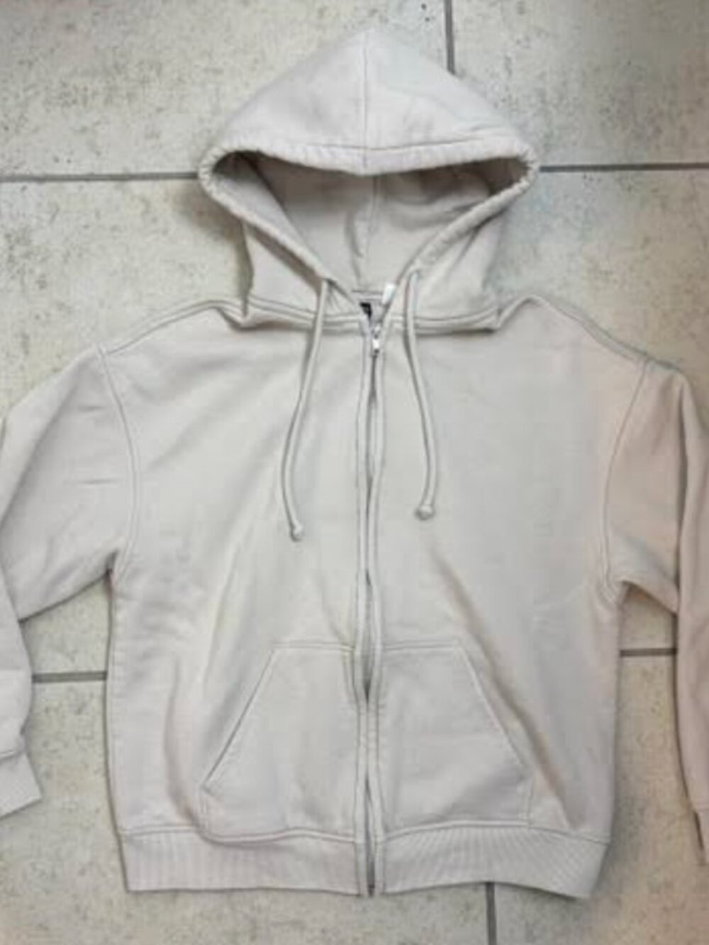 H&M Women's Beige Hoodie XS Divided Oversized Zip Up Pockets